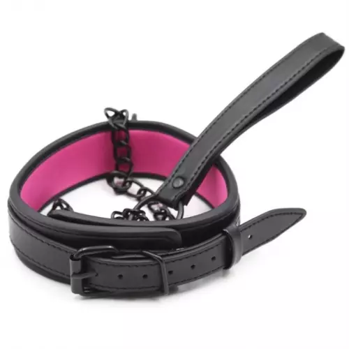 Halsband Leine Schwarz - Rosa – 1/4