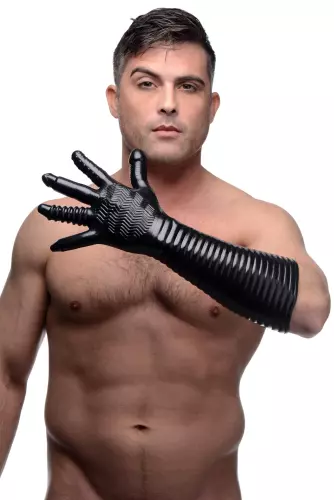 Langer strukturierter Handschuh Pleasure Fister Schwarz – 5/19