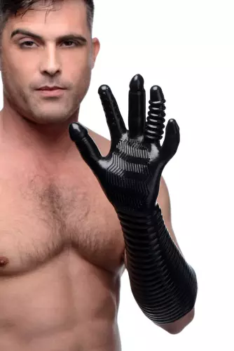 Langer strukturierter Handschuh Pleasure Fister Schwarz – 6/19