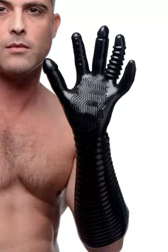 Langer strukturierter Handschuh Pleasure Fister Schwarz – 7/19