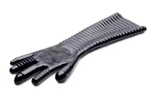 Langer strukturierter Handschuh Pleasure Fister Schwarz – 15/19