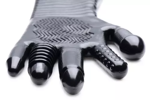 Langer strukturierter Handschuh Pleasure Fister Schwarz – 16/19