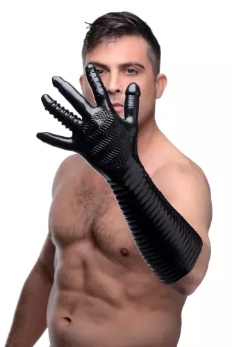Langer strukturierter Handschuh Pleasure Fister Schwarz – 17/19