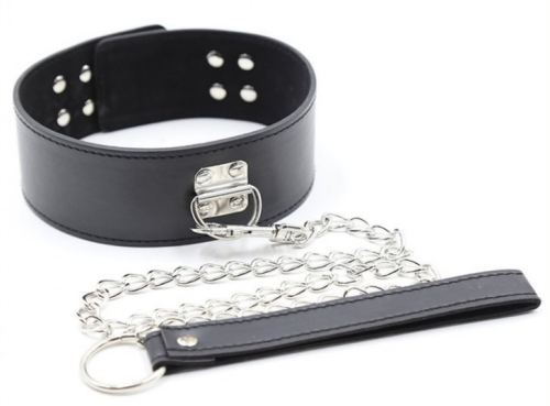 Halsband und Leine Pin Lock Schwarz