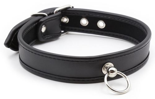 O Ring Halsband Kunstleder Schwarz