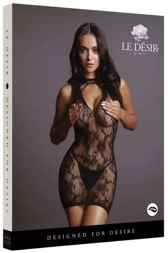 Jurk High Neck Lace Zwart – 3/4
