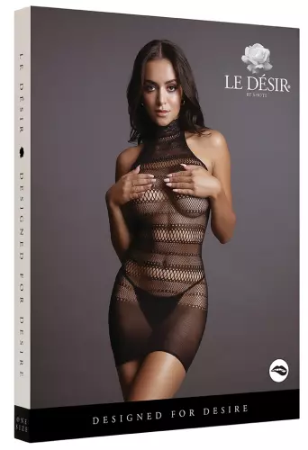 Robe sexy High Lace Neck Net Schwarz – 3/4