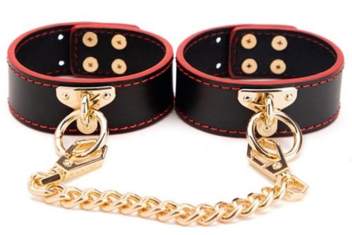 Maestro Faux Leather Cuffs Black and Red