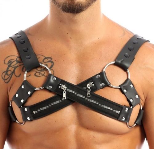 Cross Body Zip Neoprene Harness Black