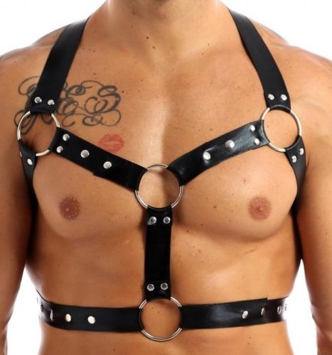 Fine Straps Harness Thin Chest Faux Leather Black