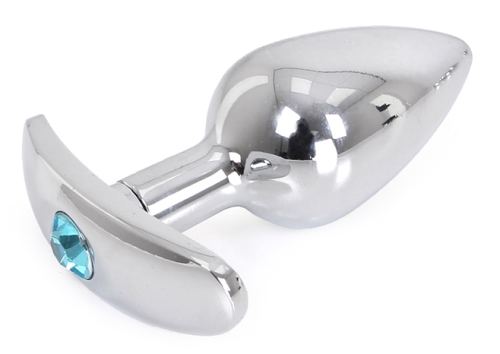 Jewelled Anal Plug with Rounded Base Curve 6 x 2.8 cm - Blue Jewel