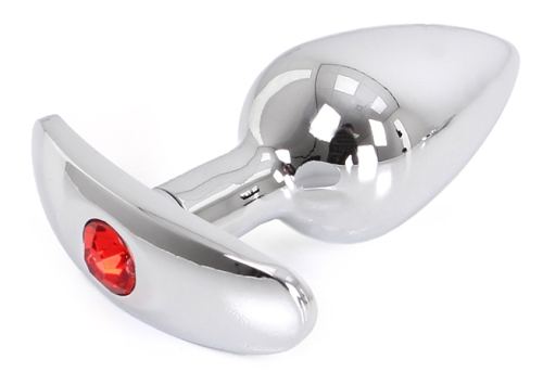 Jewelled Anal Plug with Rounded Base Curve 6 x 2.8 cm - Red Jewel