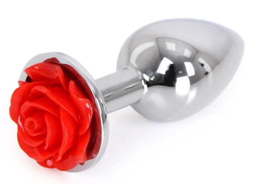 Jewelled Anal Plug Aluminium with Rose 6 x 2.8 cm
