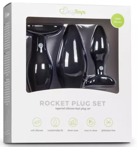 Set aus 3 schwarzen Silikon-Plugs Rocket – 2/5