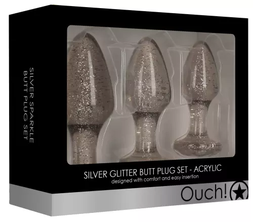 3er Set Glitter Plugs Silber – 2/9