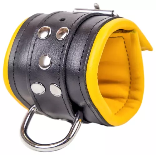 Gepolsterte Ledermanschetten Schwarz-Gelb – 5/9
