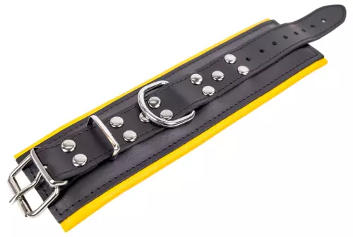 Gepolsterte Ledermanschetten Schwarz-Gelb – 6/9