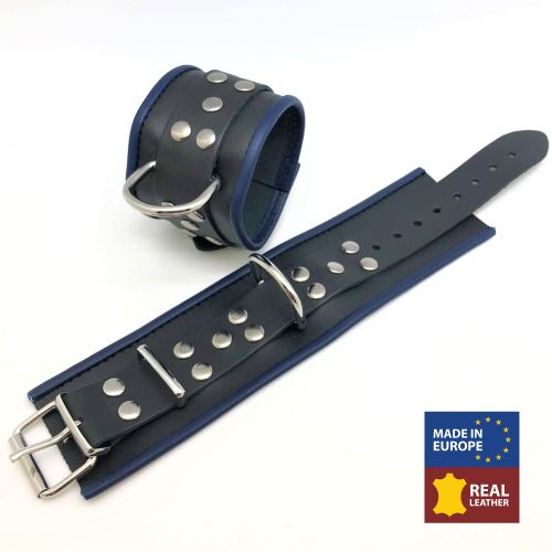 Leather Handcuff - Black/Blue