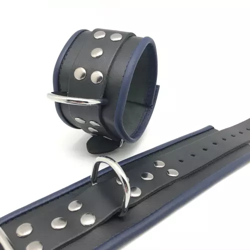 Ledermanschette - Schwarz/Blau – 3/4