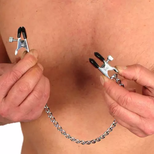 Metallische Brustwarzenclips mit Kette – 1/4