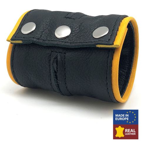 Leder-Kraftarmband - Schwarz/Gelb - mit Reißverschluss