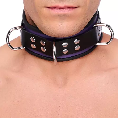 Lederhalsband 3 D-Ringe Violett-Schwarz – 2/7