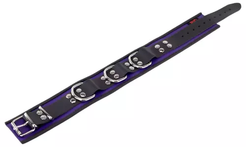 Lederhalsband 3 D-Ringe Violett-Schwarz – 5/7