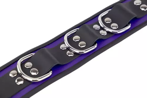 Lederhalsband 3 D-Ringe Violett-Schwarz – 6/7