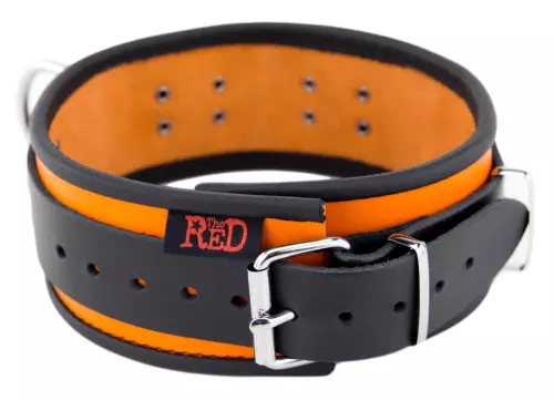 Lederhalsband 3 D-Ringe Orange-Schwarz – 4/7