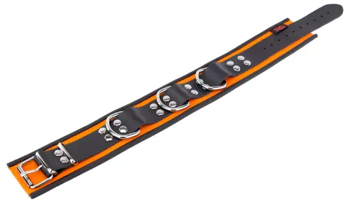 Lederhalsband 3 D-Ringe Orange-Schwarz – 5/7