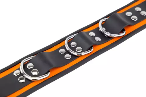 Lederhalsband 3 D-Ringe Orange-Schwarz – 7/7