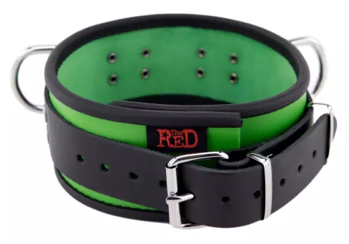 Leder Halsband 3 D-Ringe Grün-Schwarz – 4/7