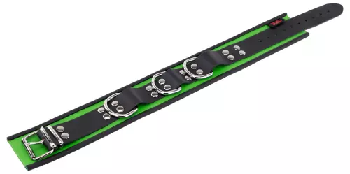 Leder Halsband 3 D-Ringe Grün-Schwarz – 5/7