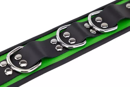 Leder Halsband 3 D-Ringe Grün-Schwarz – 7/7