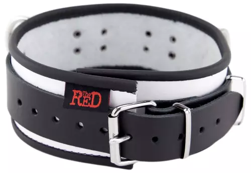 Lederhalsband 3 D-Ringe Weiß-Schwarz – 4/7