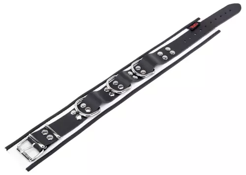 Lederhalsband 3 D-Ringe Weiß-Schwarz – 5/7