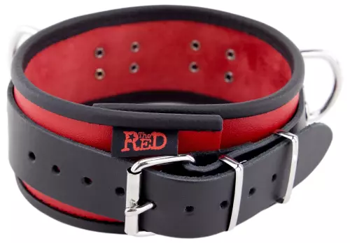 Lederhalsband 3 D-Ringe Rot-Schwarz – 4/7