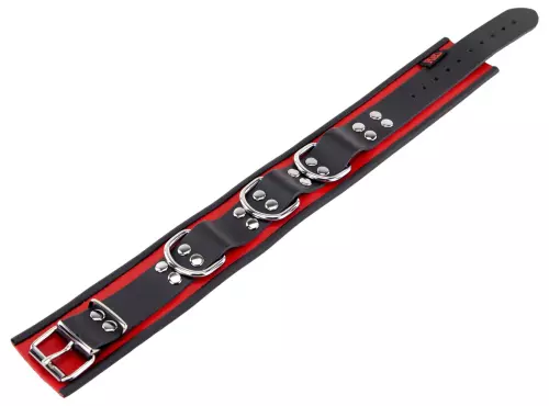 Lederhalsband 3 D-Ringe Rot-Schwarz – 5/7