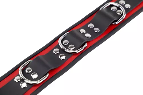 Lederhalsband 3 D-Ringe Rot-Schwarz – 7/7