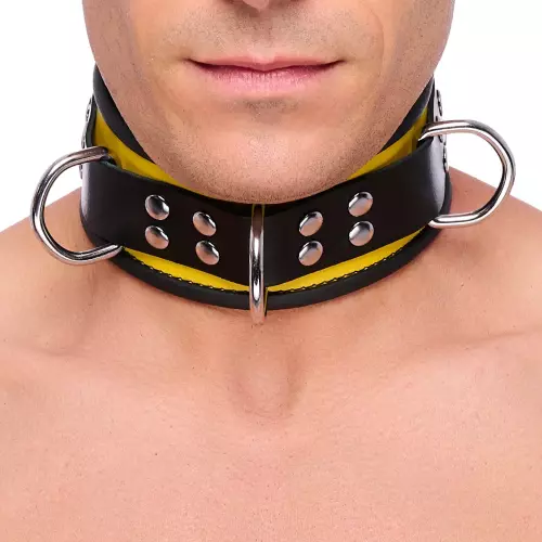 Lederhalsband 3 D-Ringe Gelb-Schwarz – 2/7