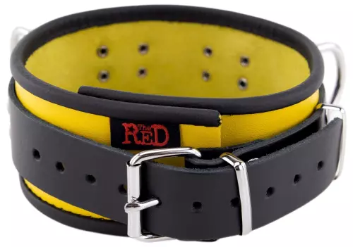 Lederhalsband 3 D-Ringe Gelb-Schwarz – 4/7