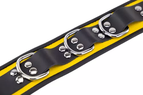 Lederhalsband 3 D-Ringe Gelb-Schwarz – 5/7
