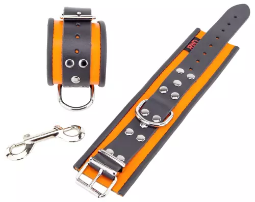 Lederhandschellen - Orange/Schwarz – 4/7