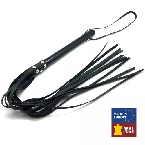 SCHWARZE LEDER PEITSCHE RIEMEN - 78cm - HOLZGRIFF – 1/5
