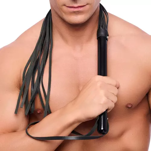 SCHWARZE LEDER PEITSCHE RIEMEN - 78cm - HOLZGRIFF – 2/5