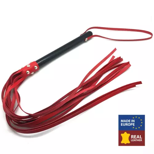 ROTE LEDER PEITSCHE RIEMEN - 78cm - HOLZGRIFF – 1/5