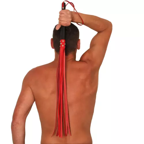 ROTE LEDER PEITSCHE RIEMEN - 78cm - HOLZGRIFF – 5/5