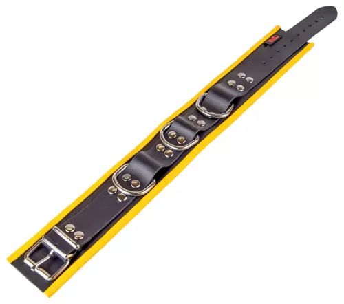 Lederhalsband - 3 D-Ringe - Schwarz/Gelb – 4/9