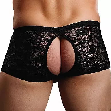 Boxer Bottomless aus Spitze Crotchless Schwarz – 2/3