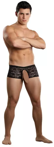 Boxer Bottomless aus Spitze Crotchless Schwarz – 3/3